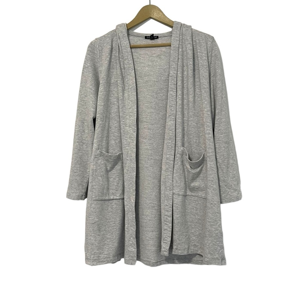Eileen Fisher Gray Open Front Hooded Cardigan With Pockets Size Medium